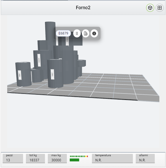 Vista 3D forno per controllo volumetrico
